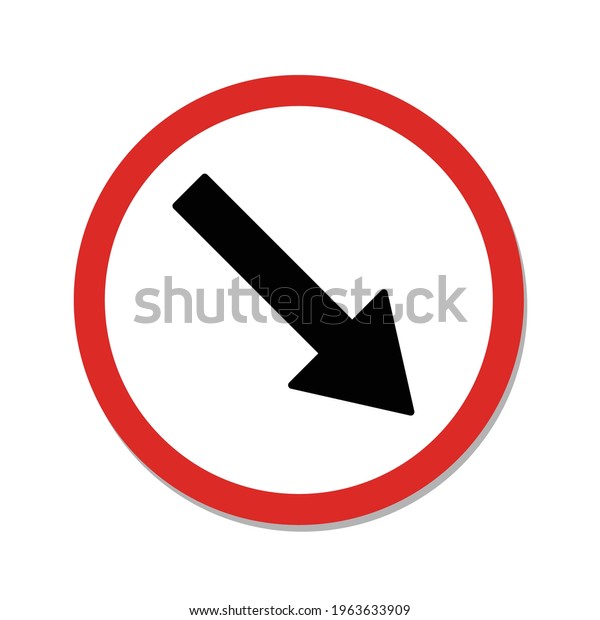 Direction black arrow street sign vector icon\
in the red circle. Keep right sign\
icon.