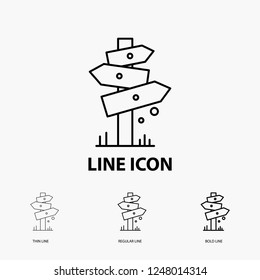 Direction, Board, Camping, Sign, label Icon in Thin, Regular and Bold Line Style. Vector illustration