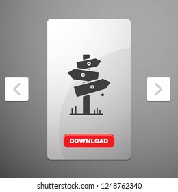 Direction, Board, Camping, Sign, label Glyph Icon in Carousal Pagination Slider Design & Red Download Button