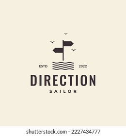 direction board with water sailor hipster logo design vector