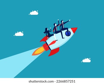 direction of the business entity. Team performance or team commitment. Businessman riding a rocket aiming for success