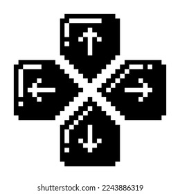 Icono de joystick del botón de dirección icono de imagen de píxeles vectoriales en blanco negro