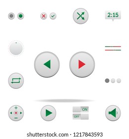 Direction buttons colored icon. Elements of music player in badge style icons. Simple icon for websites, web design, mobile app, info graphics