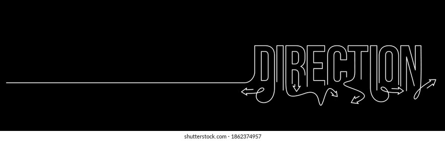 Direction Calligraphic line art Text banner poster vector illustration Design.