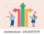 Direction choice concept. Crossroad or decision for career path, choosing path way, challenge or opportunity doubt, determination or tough decision, business people thinking on difference career path.