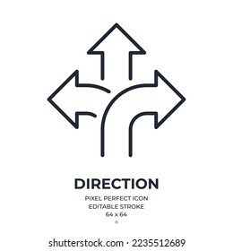 Direction choice editable stroke outline icon isolated on white background flat vector illustration. Pixel perfect. 64 x 64.