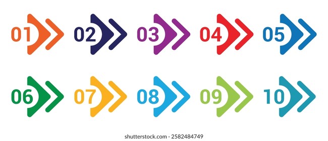 direction colorful number bullet points from one to twelve. Creative vector illustration of number bullet points set 1 to 12 isolated on white background.