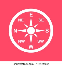 Direction Compass white icon on magenta color background.. Eps-10.