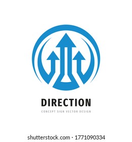 Direction - concept business logo design. Abstract arrows signs. Development  strategy creative graphic symbol. Progress growth icon. Vector illustration. 