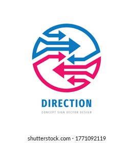 Direction - concept business logo design. Abstract arrows signs. Development  strategy creative graphic symbol. Progress growth icon. Vector illustration. 