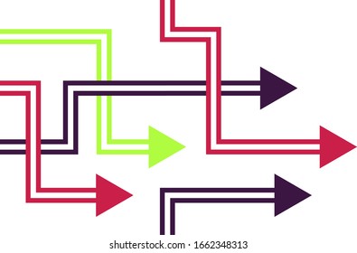 Direction concept with colorful arrows. Abstract arrows in minimal flat design. Template or long banner. Vector illustration isolated on white background.