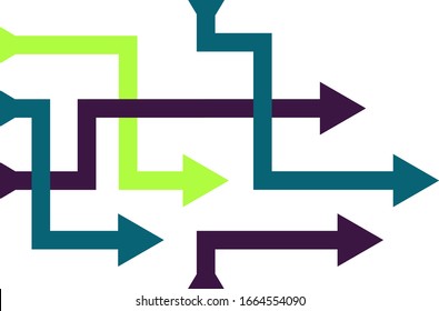Direction concept with colorful arrows. Abstract arrows in minimal flat design. Template or long banner. Vector illustration isolated on white background.