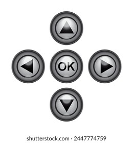 Direction control and ok button icon set on white background. 3D Vector illustration.