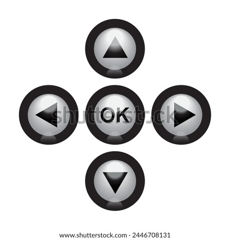 Direction control and ok button icon set on white background. 3D Vector illustration.