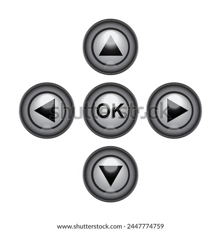 Direction control and ok button icon set on white background. 3D Vector illustration.