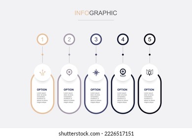 direction, destination, wind rose, placement, map search icons Infographic design template. Creative concept with 5 steps