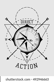 Direction (Direct action) Clock and Compass Concept