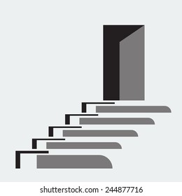 Direction For the Entrance and Exit, Input and Output. Door With Stairs. Vector Illustration