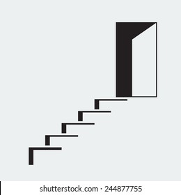 Dirección de entrada y salida, entrada y salida. Puerta Con Escaleras. Ilustración vectorial