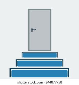 Direction For the Entrance and Exit, Input and Output. Door With Stairs. Vector Illustration