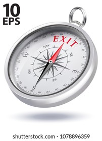 Direction to Exit Conceptual Compass. Realistic vector 3d illustration