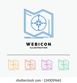 Direction, explore, map, navigate, navigation 5 Color Line Web Icon Template isolated on white. Vector illustration