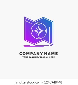 Direction, explore, map, navigate, navigation Purple Business Logo Template. Place for Tagline.