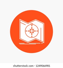 Direction, explore, map, navigate, navigation White Glyph Icon in Circle. Vector Button illustration