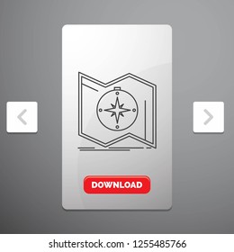 Direction, explore, map, navigate, navigation Line Icon in Carousal Pagination Slider Design & Red Download Button