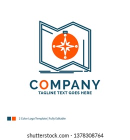 Direction, explore, map, navigate, navigation Logo Design. Blue and Orange Brand Name Design. Place for Tagline. Business Logo template.
