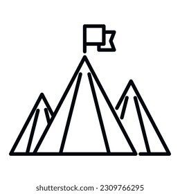 Direction flag on mountain icon outline vector. Top career. Path goal