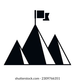 Direction flag on mountain icon simple vector. Top career. Path goal