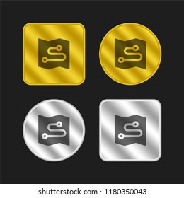 Direction gold and silver metallic coin logo icon design