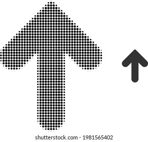 Up direction halftone dotted icon illustration. Halftone pattern contains circle dots. Vector illustration of up direction icon on a white background. Flat abstraction for up direction pictogram.