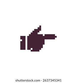 Direction hand icon. Backhand index pointing right. Video game sprite. Pixel art style. Isolated vector illustration.