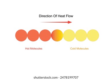 Direction of heat flow diagram. Scientific vector illustration isolated on white background.Science concept for teacher and students.