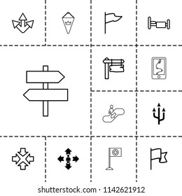 Direction icon. collection of 13 direction filled and outline icons such as move, flag, bed, arrow, man move, escalator up. editable direction icons for web and mobile.
