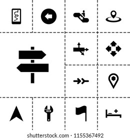Direction icon. collection of 13 direction filled icons such as arrow left, arrow, navigation arrow, location, medical bed. editable direction icons for web and mobile.