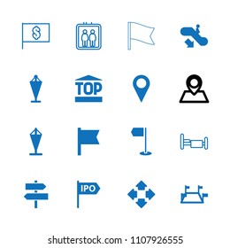 Direction icon. collection of 16 direction filled and outline icons such as escalator down, flag, location, elevator. editable direction icons for web and mobile.