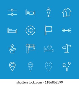 Direction icon. collection of 16 direction outline icons such as arrow right, flag, bed, weather vane, arrow up, celebrity. editable direction icons for web and mobile.