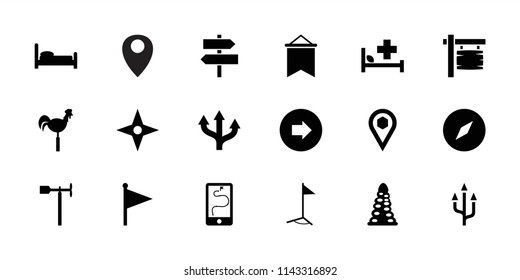 Direction icon. collection of 18 direction filled icons such as arrow right, tunnel, compass, bed, weather vane, location, flag. editable direction icons for web and mobile.