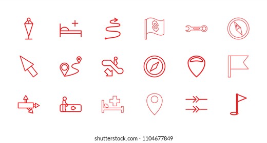 Direction icon. collection of 18 direction outline icons such as escalator, escalator down, flag, arrow, compass, location. editable direction icons for web and mobile.