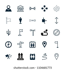 Direction icon. collection of 25 direction filled and outline icons such as elevator, flag, move, compass, location, arrow bow. editable direction icons for web and mobile.