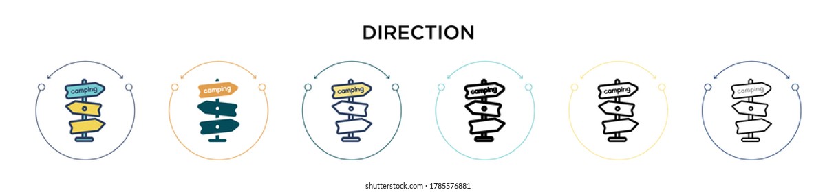 Direction icon in filled, thin line, outline and stroke style. Vector illustration of two colored and black direction vector icons design can be used for mobile, ui, web
