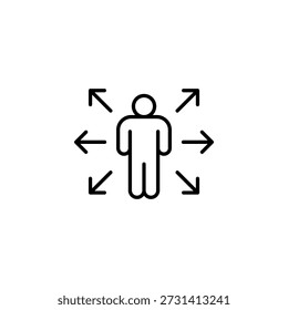 Direction Icon: Human Figure With Multiple Arrows Indicating Choices And