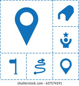 Direction icon. set of 6 direction filled icons such as tunnel, map location, curved arrow, celebrity, location