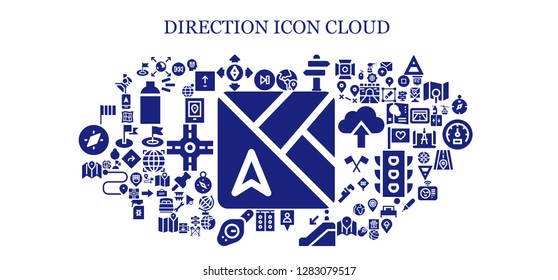  direction icon set. 93 filled direction icons. Simple modern icons about  - Map, Next, Earth globe, Destination, Globe, Sign Post, Gps, Escalator down, Traffic light, Compass