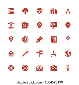 direction icon set. Collection of 25 filled direction icons included Traffic light, Road, Digital map, Compass, World, Directions, Wrench, Location, Street sign, Pins, Pin, Gps