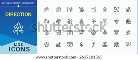 Direction icon set. Related to arrow, map, location, gps, road and more. Navigation line icon set. Minimal linear icons. Editable stroke. Vector collection.