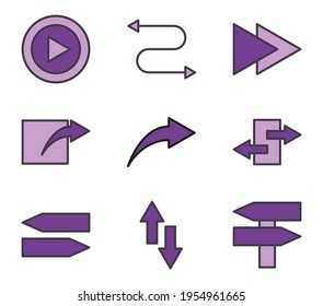 direction icon, sets the direction icon for use in multimedia applications with a stylized purple appearance